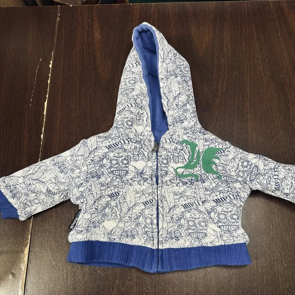Early Hurley Reversible Zip Hoodie Blue Graphic Print Freedom Movement Boys 3-6M